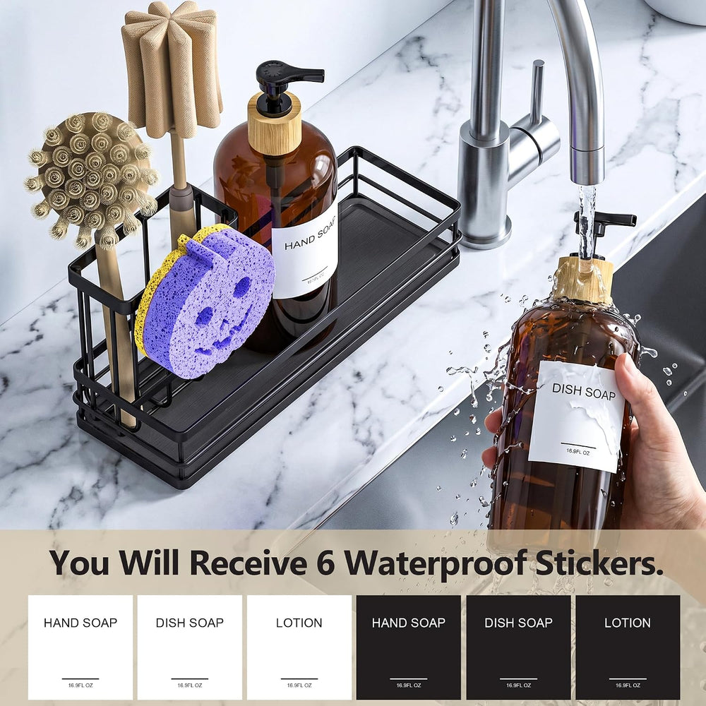 Moforoco Kitchen Dish Soap Dispenser Set, 16OZ Glass Bottle, Hand and Dish So...