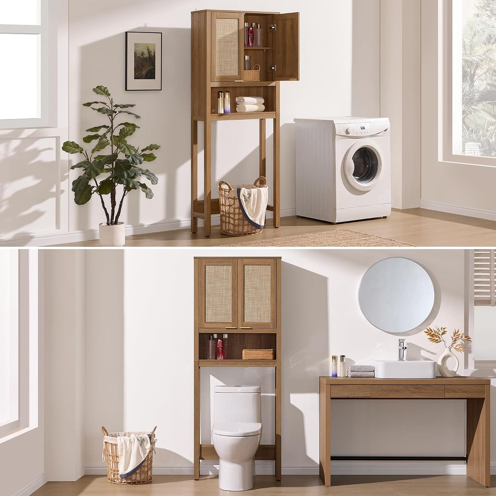 SICOTAS Over the Toilet Storage Cabinet, Rattan Door Bathroom Organizer