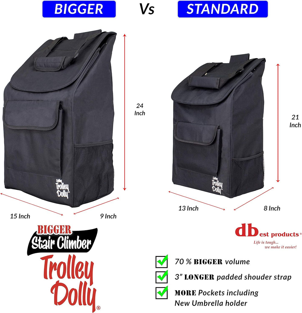 dbest products Stair Climber Bigger Trolley Dolly, Black Grocery Shopping Fol...