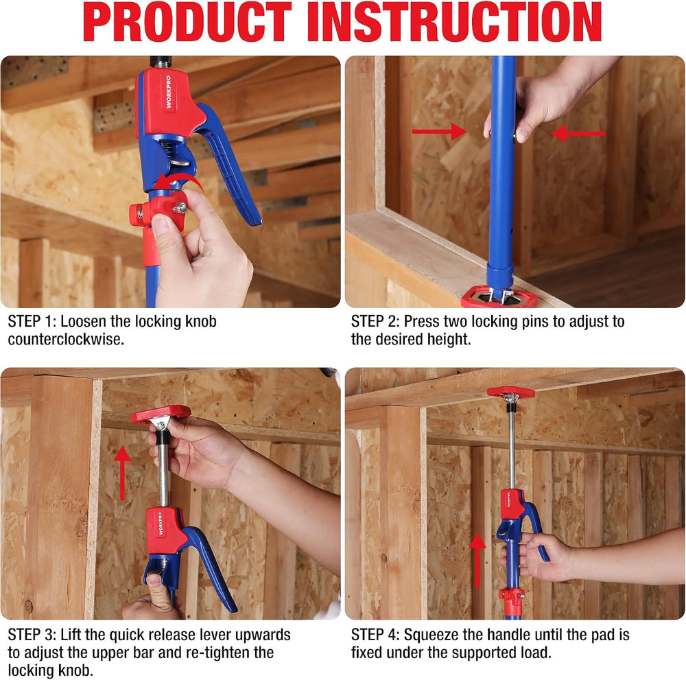 WORKPRO Cabinet Jacks, 54-114 in Adjustable Support Pole, 154 lbs, 4-Pack