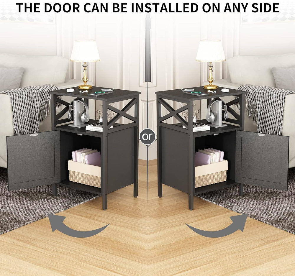 End Table with Charging Station, Side Table with Power Outlet & USB Ports