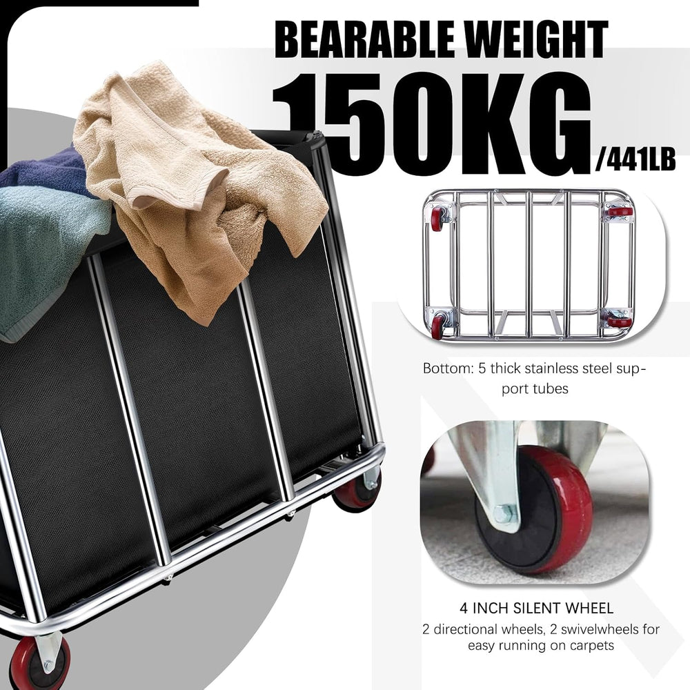 Commercial Laundry Cart with Wheels, 440L Large Rolling Laundry cart, Black