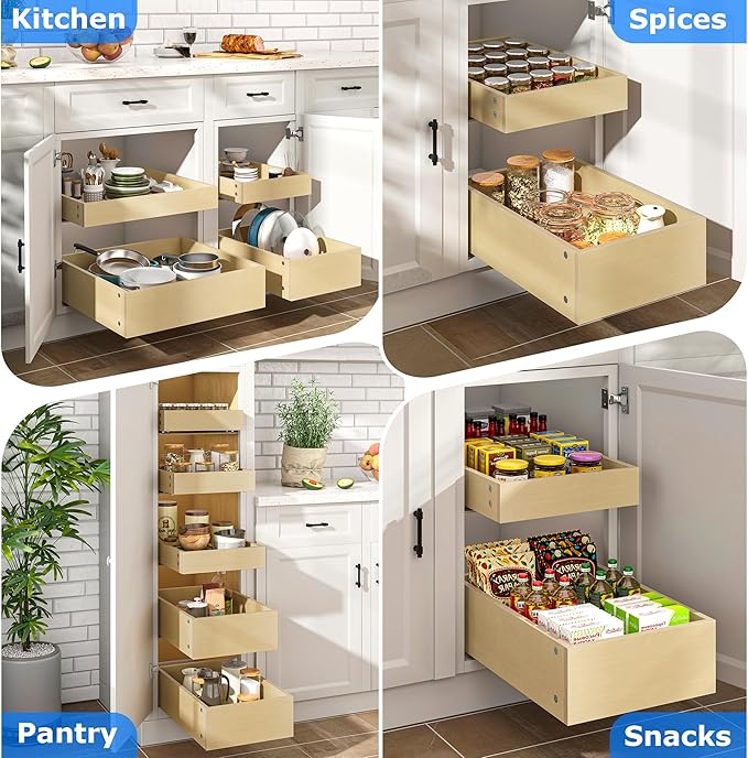 WelFurGeer Soft Close Pull Out Cabinet Organizer, Smooth Slide-Out Shelf