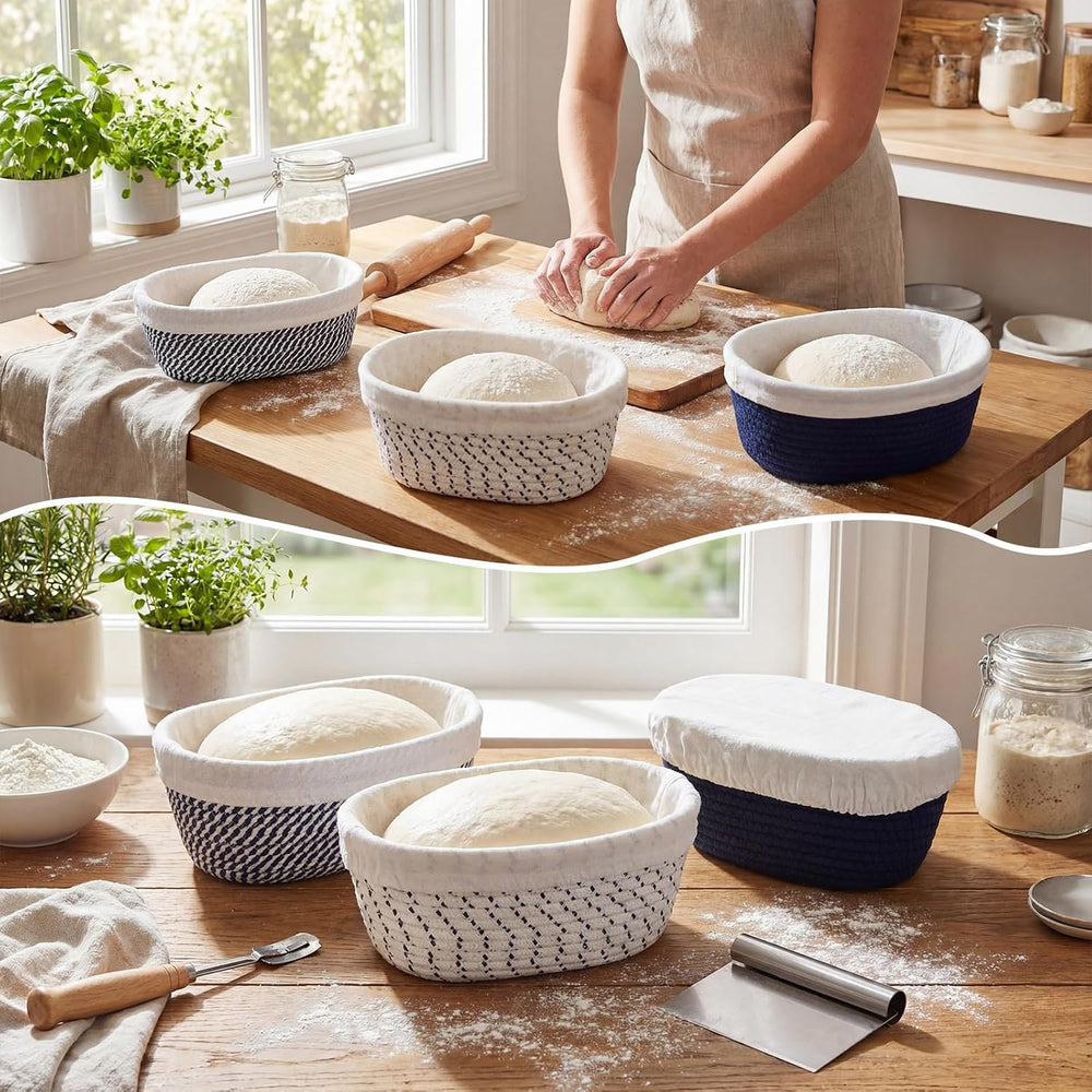 4 Pcs 10 Inch Cotton Rope Banneton Bread Proofing Basket Set Oval Banneton Ba...