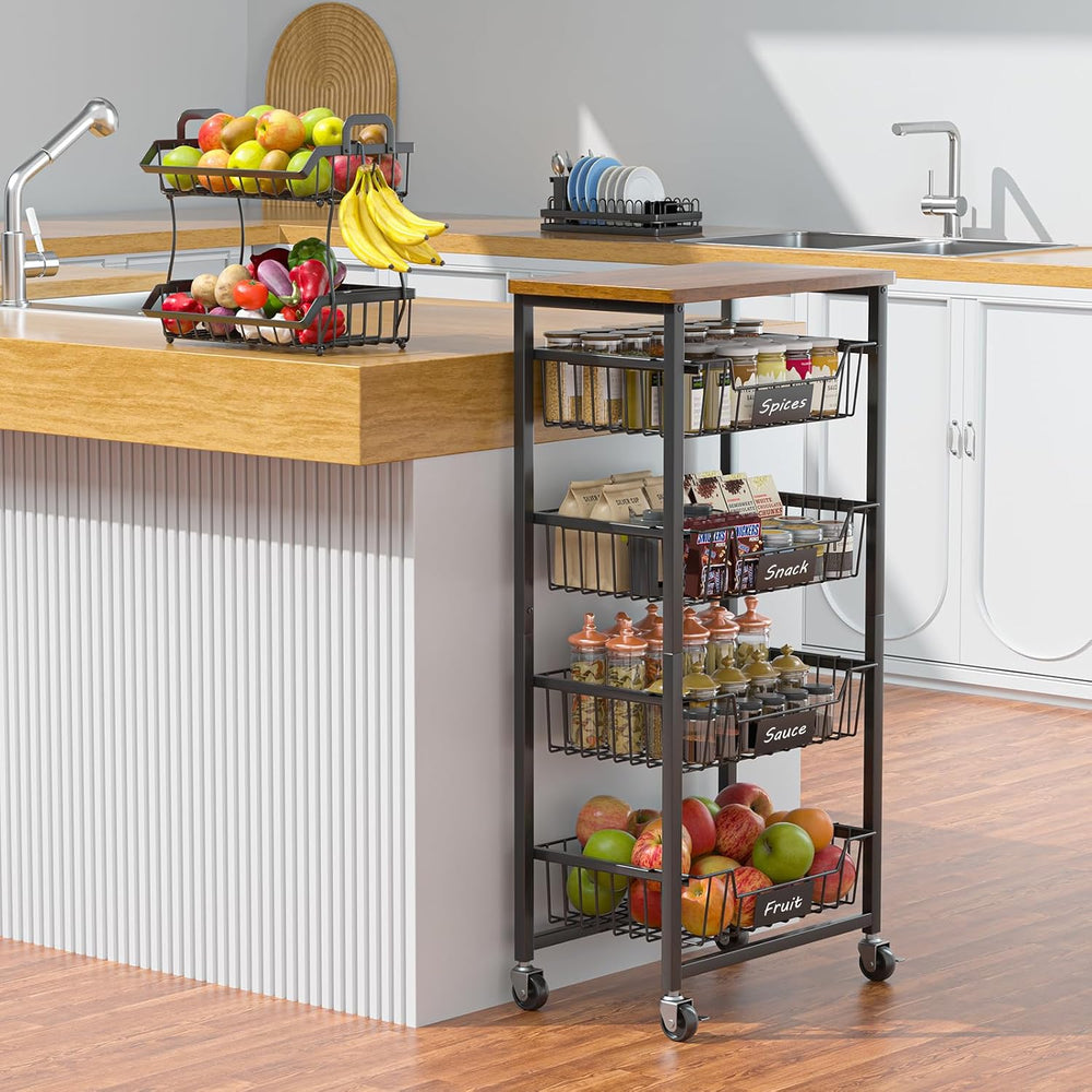 XYZLVSI Kitchen Storage Cart on Wheels, 5 Tier Fruit Vegetable Basket Rack