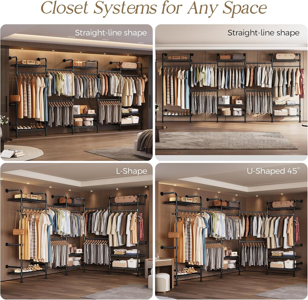 Wall Mounted Closet System, Heavy Duty 5-Row Clothes Rack, Expandable Industr...