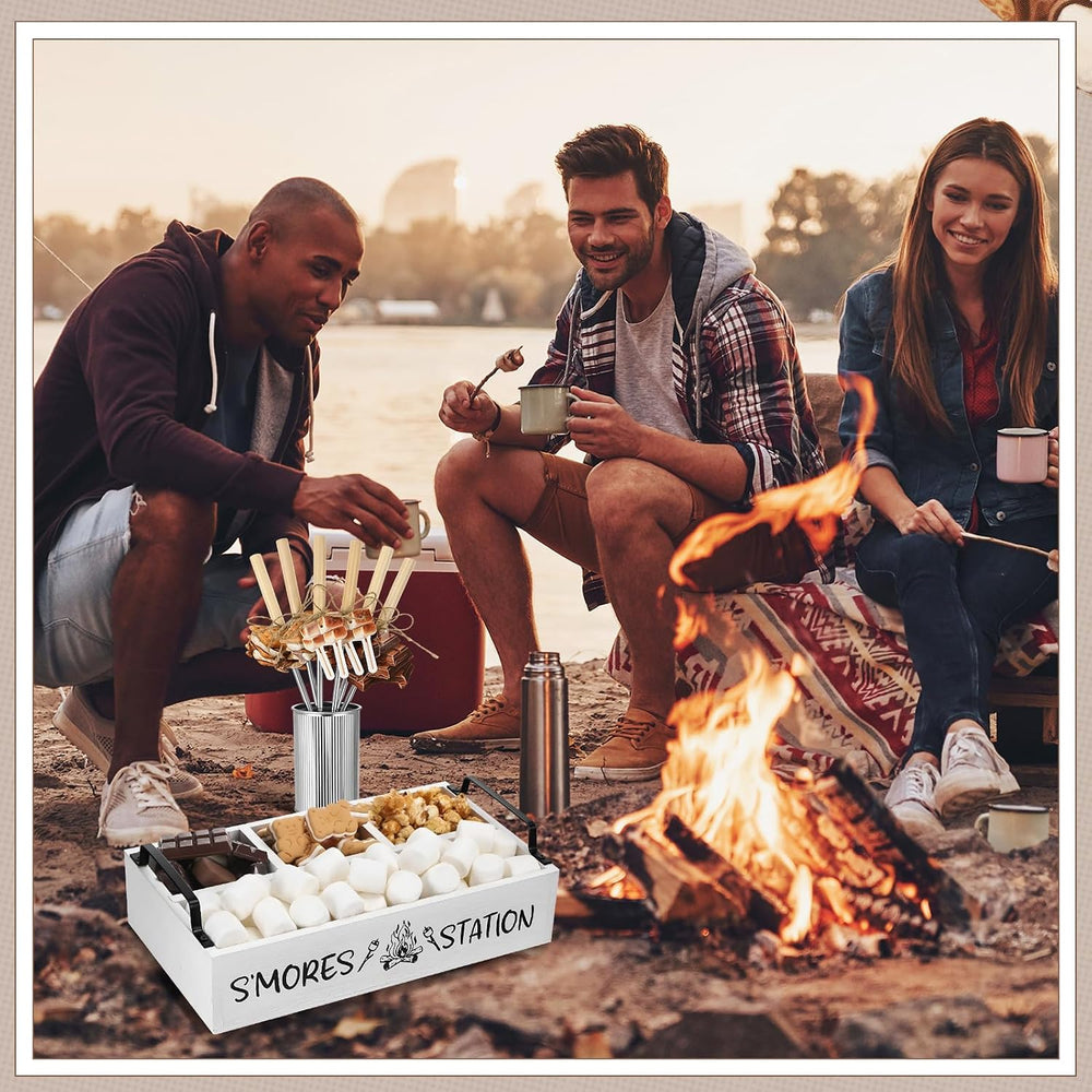 Reallnaive 35 Pcs Smores Station Box Farmhouse, Flame Pattern, White