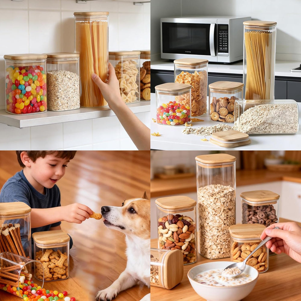 7 Pack Square Glass Storage Containers with Lids, Multi-Size Canisters Sets f...