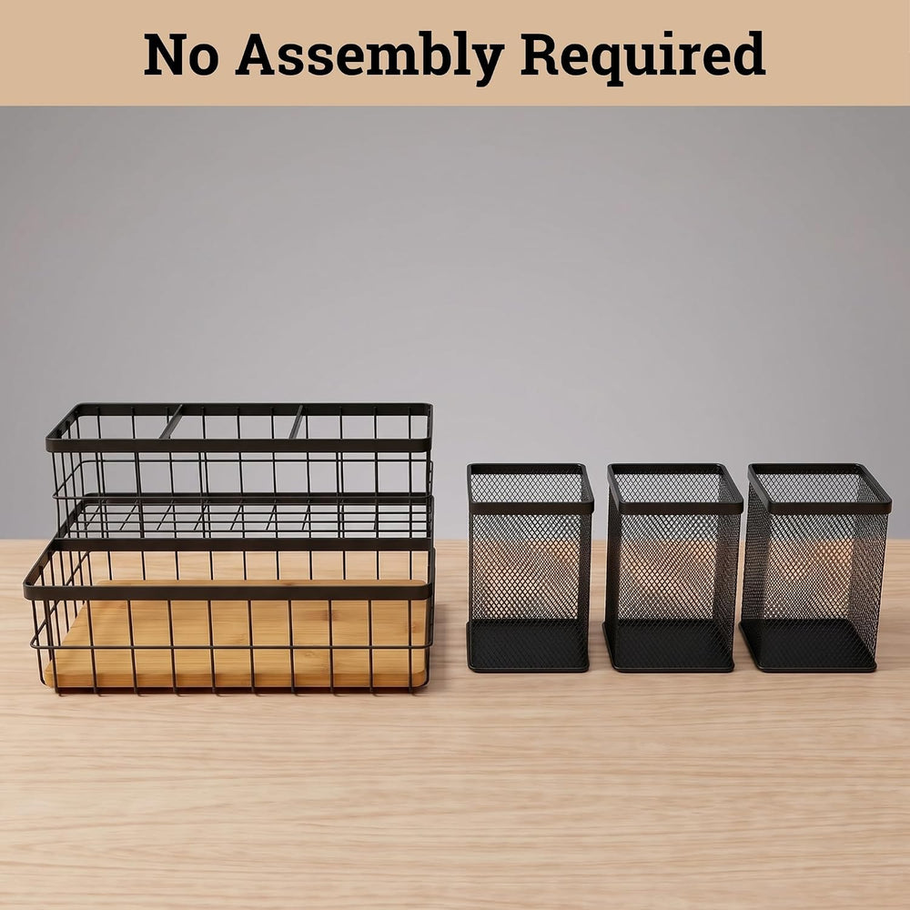 Hair Tool Organizer Countertop, Breathable Metal & Bamboo, Heat-Resistant