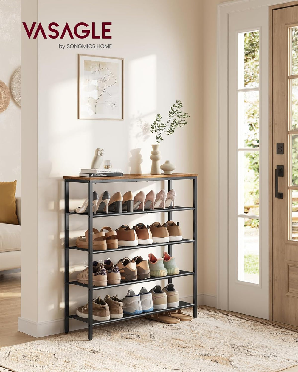 VASAGLE 5-Tier Shoe Rack, 18-24 Pairs, Metal Mesh