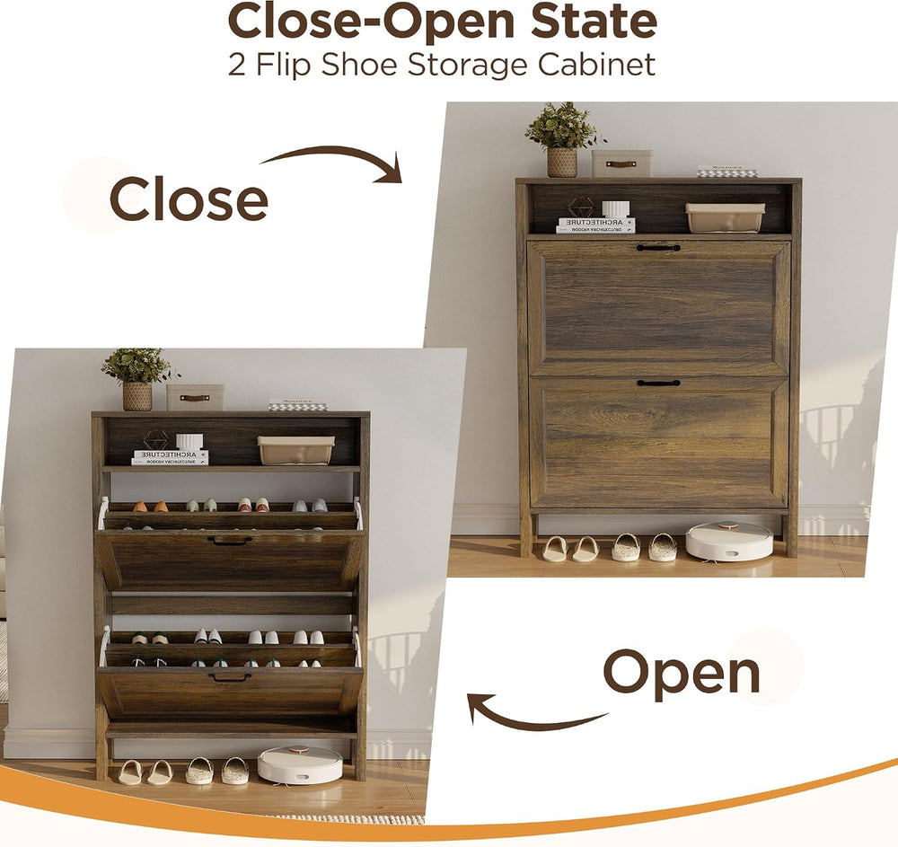 LOUVIXA Shoe Cabinet with 2 Flip Drawers, Narrow Shoe Storage Cabinet, Freest...