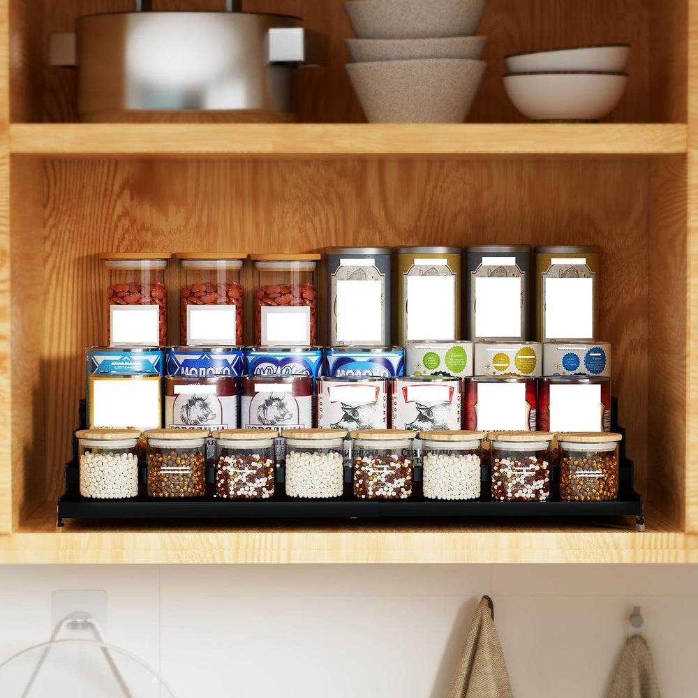 4-Tier Expandable Step Display Shelf,Stable Non-Slip Storage Rack(2PACKS/Blac...