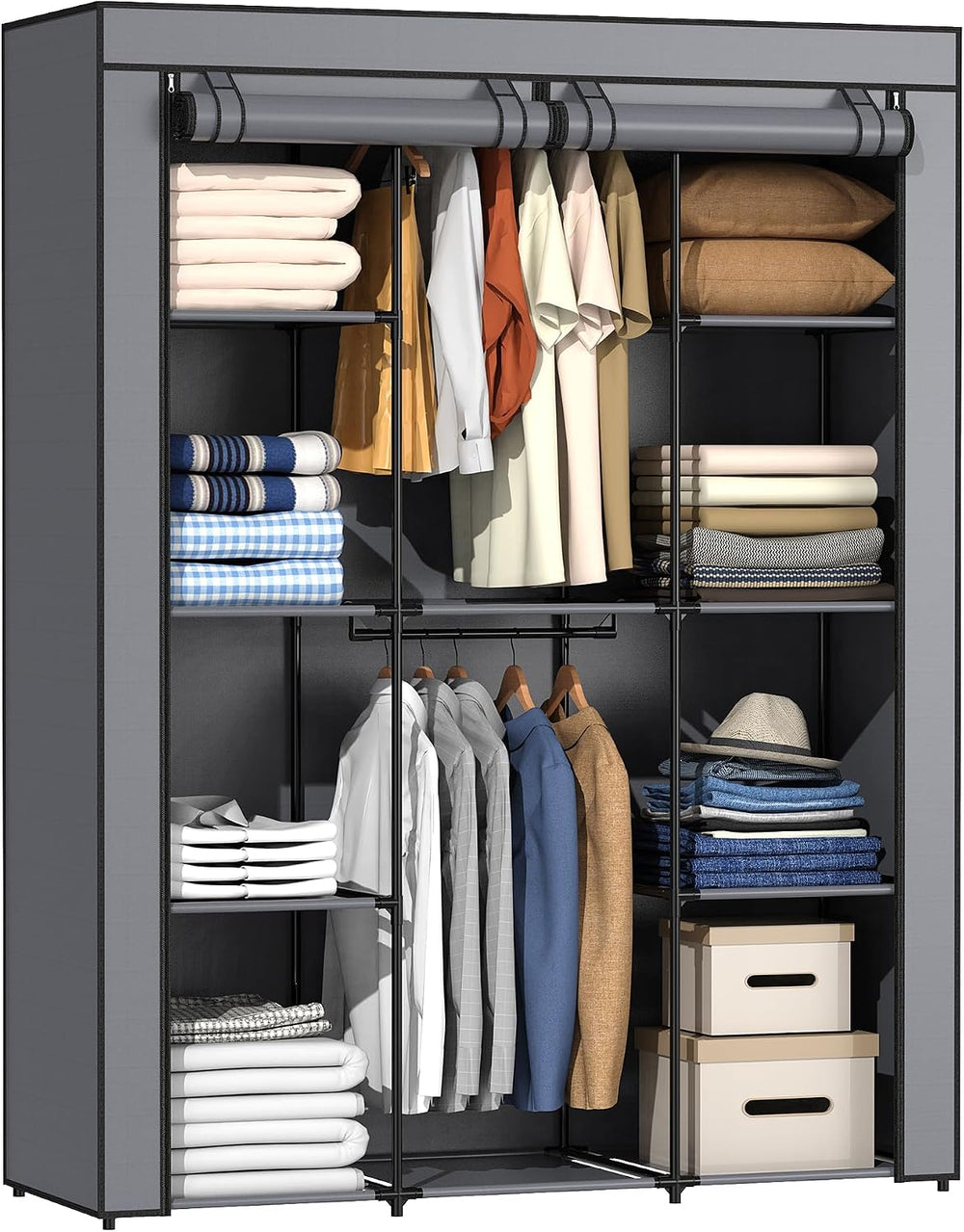 Portable Closet, Wardrobe Closet with 10 Storage Shelves and 2 Hanging Rods, ...