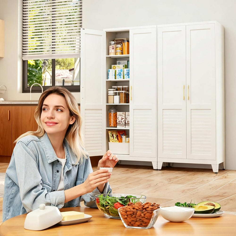 47" Kitchen Pantry Storage Cabinets Metal Pantry Cabinet with 2 Door and...