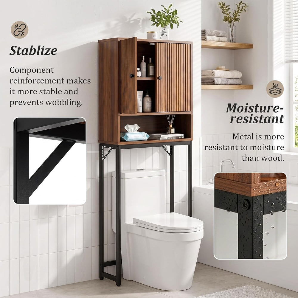 Over The Toilet Storage Cabinet with Fluted Doors and Adjustable Shelf – Bath...