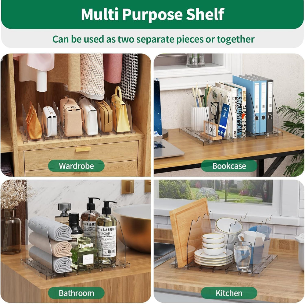 SPACEKEEPER Adjustable Shelf Divider for Closet,2 Pcs Clear Purse Organizer