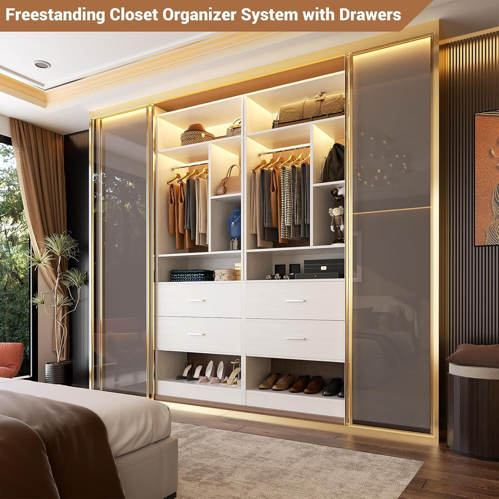 Besiost 2FT Small Closet System with 2 Drawers, Wooden Closet Organizer