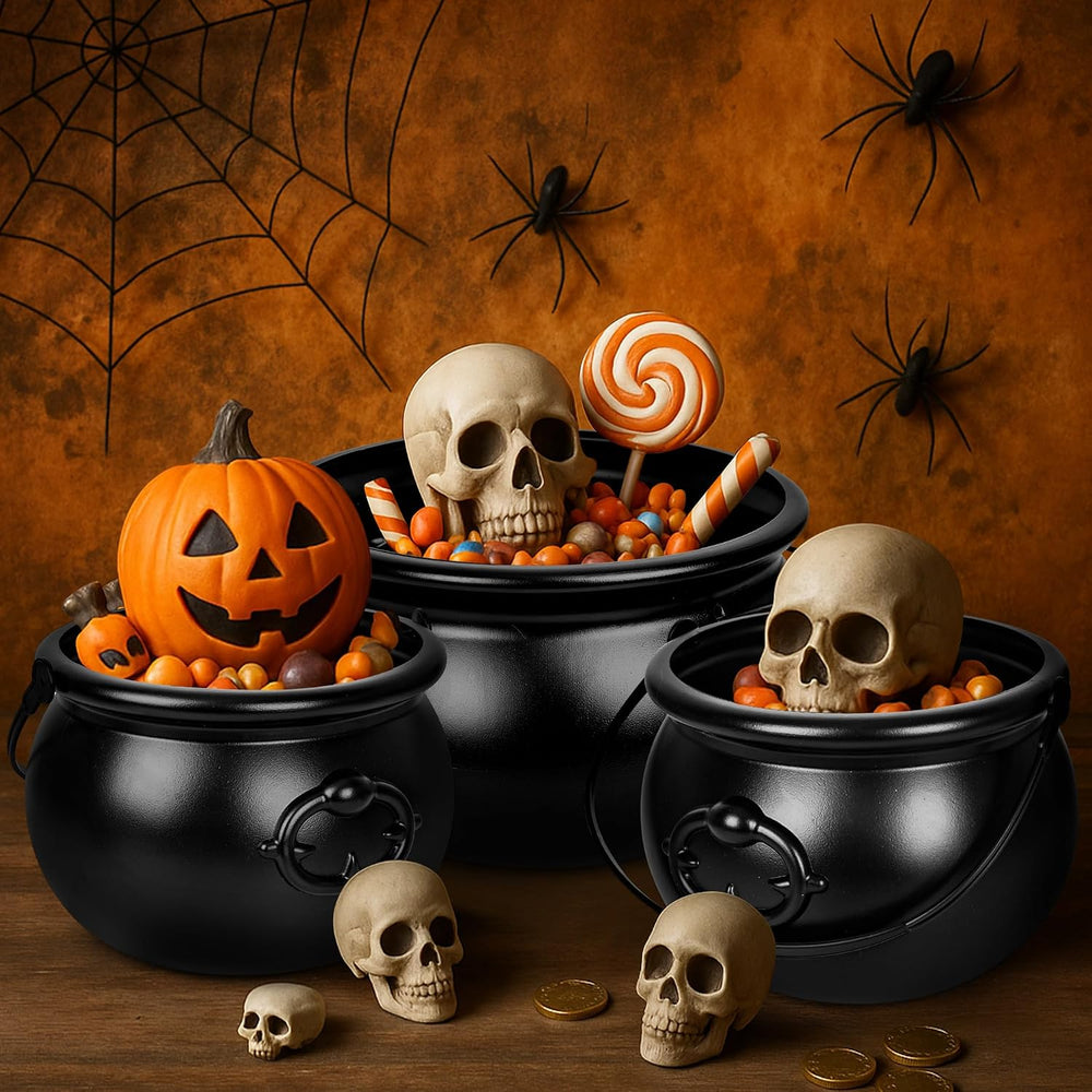 3 PCS Halloween Cauldron, Black Plastic Witch Cauldron Pots for Party Decor