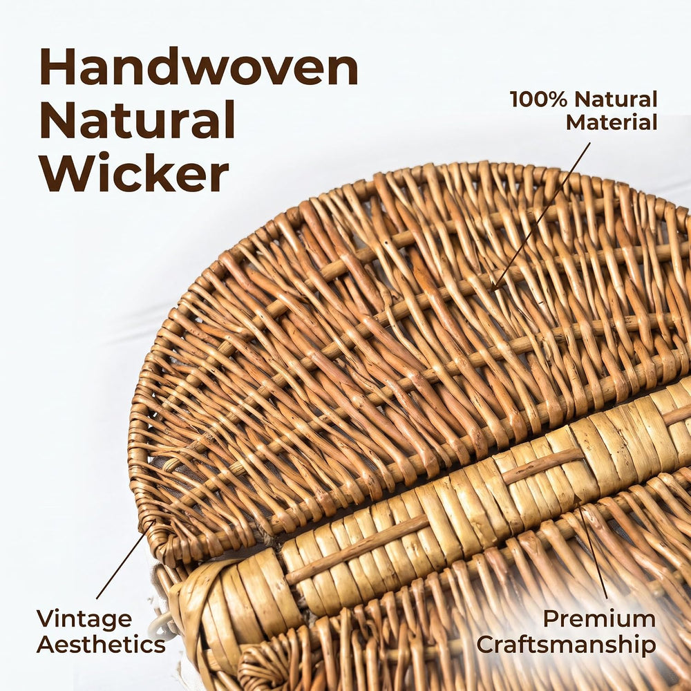 Picnic Wicker Basket with & Handles for Outdoor Camping, White
