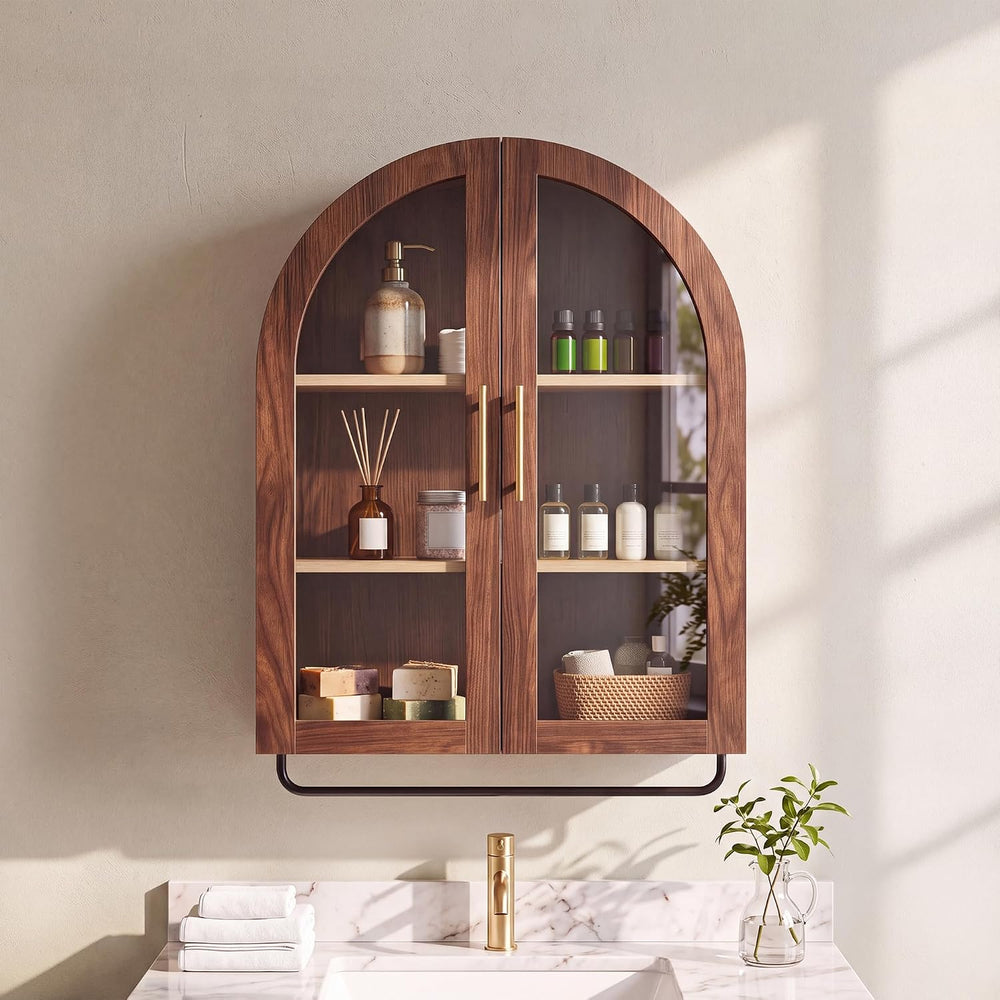 23.6"Arched Bathroom Wall Cabinet with Towel Bar & Adjustable Shelf,...