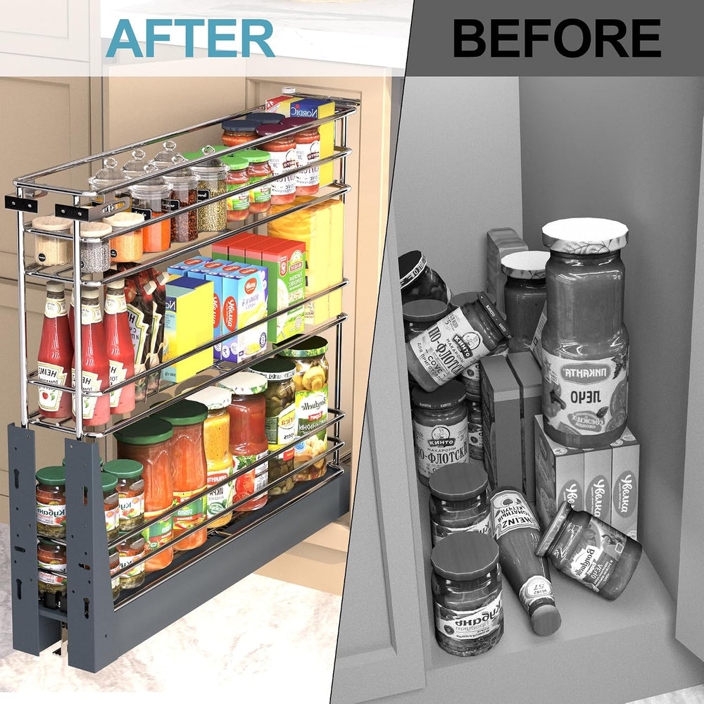 JOWBOOW 4 Inch Pull Out Spice Rack for 9 Inch Base Cabinet, Bottom Mount