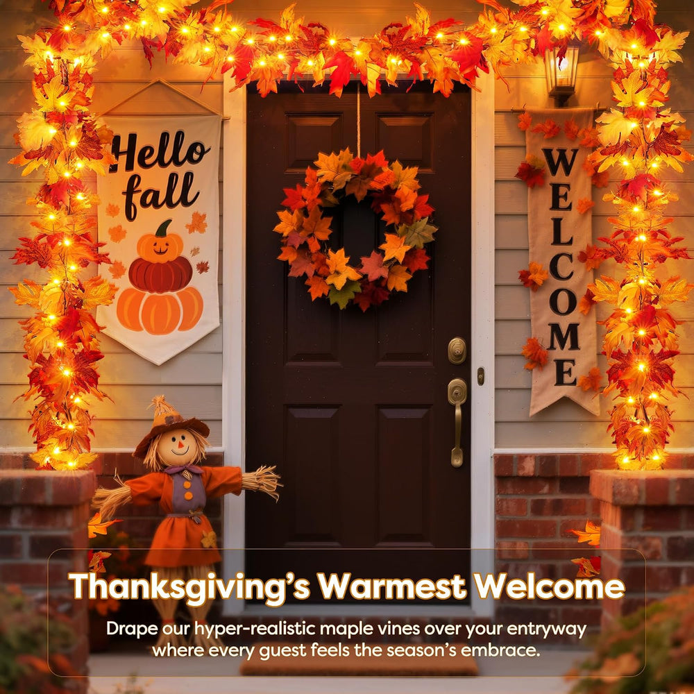 Fall Decorations for Home 18 FT Pre-lit Fall Garland with 100 LED Orange Ligh...