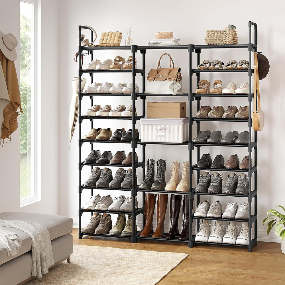 WOWLIVE 9 Tier 3-Column Shoe Rack, 50-55 Pairs Stackable Black