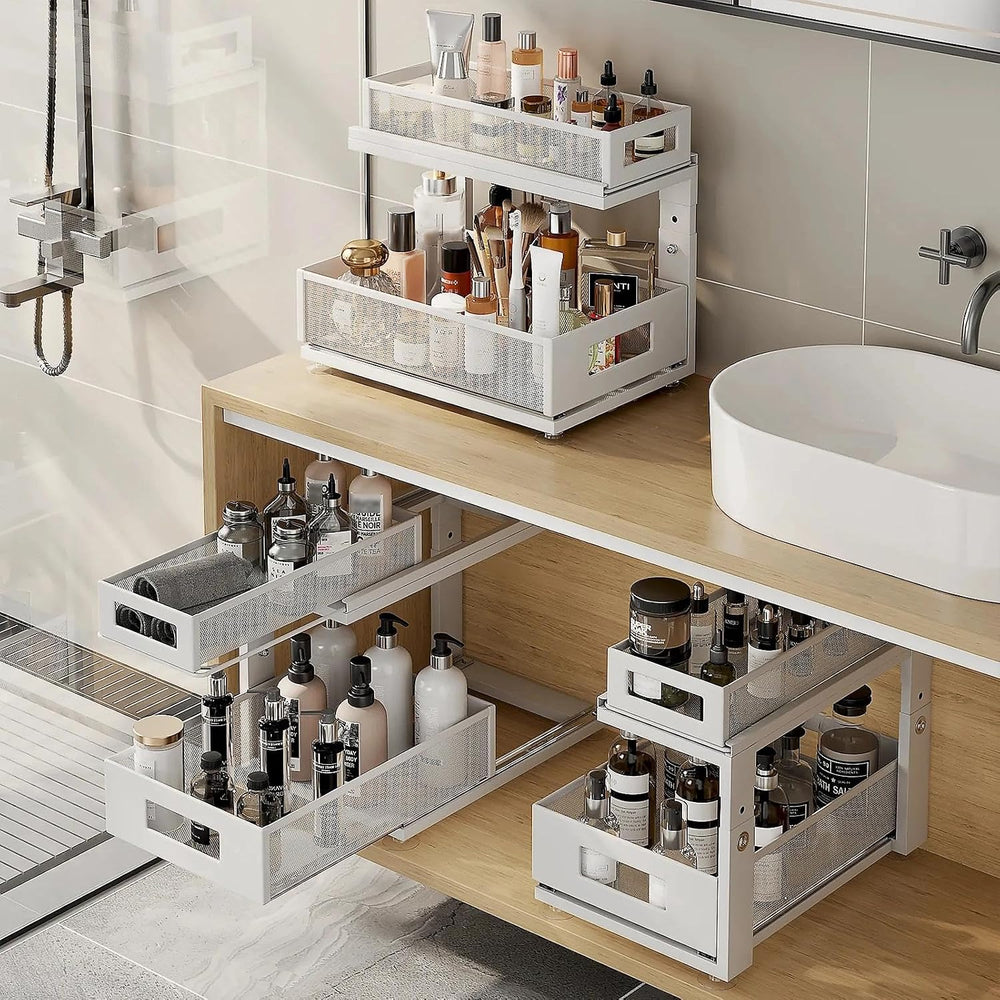 2 Pack Under Sink Organizer With Next-Gen Ball-Bearing Slides,2-Tier Pull Out...