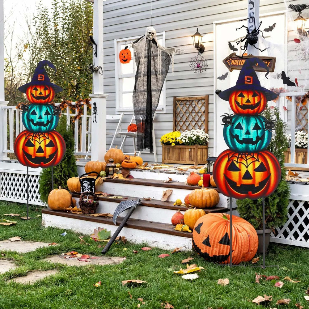 Halloween Yard Stakes Large with Stackable Pumpkins Scary Spiders