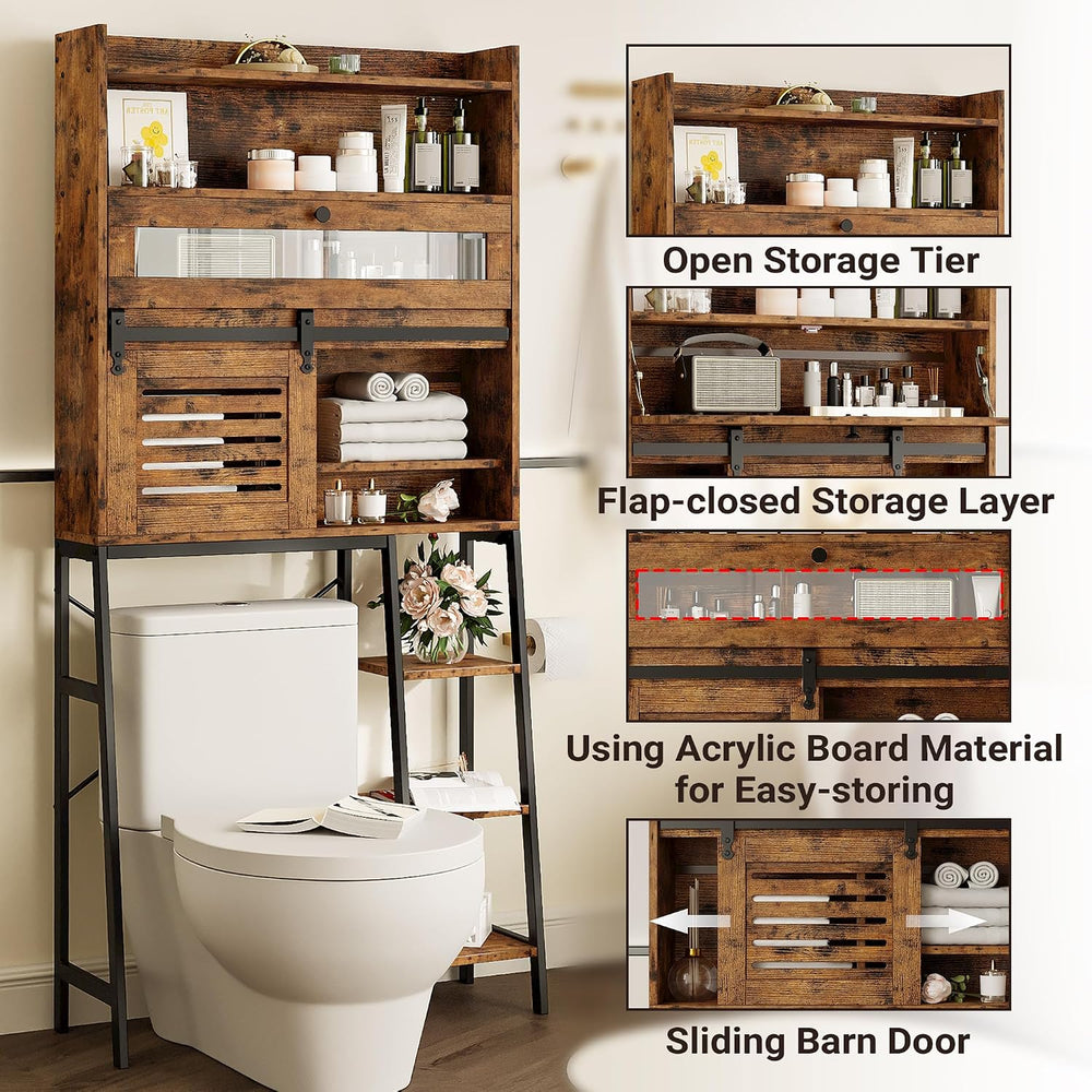 IRONCK Over The Toilet Storage Cabinet with Sliding Barn Door