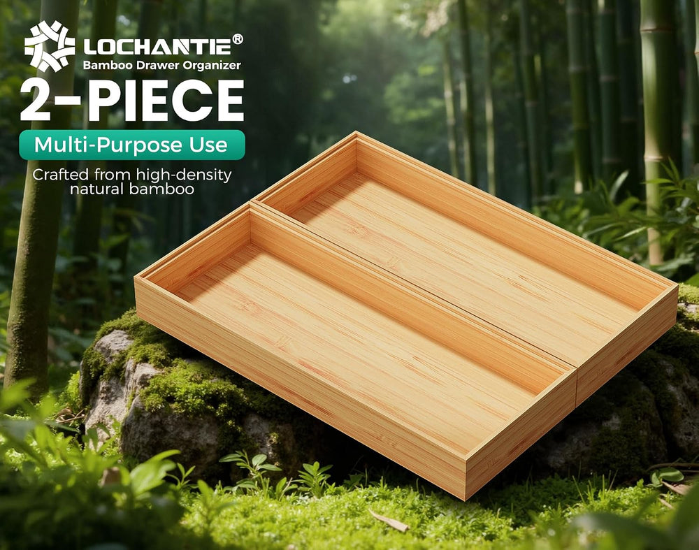 Long Bamboo Kitchen Drawer Organizer Boxes 17" x 6" Wood Pantry Org...