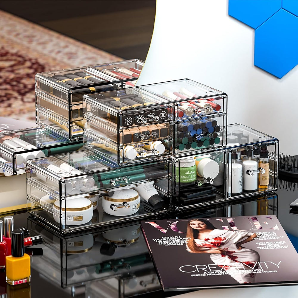 Cq acrylic Clear Stackable Storage Drawers,Plastic Makeup Organizer and Bathr...