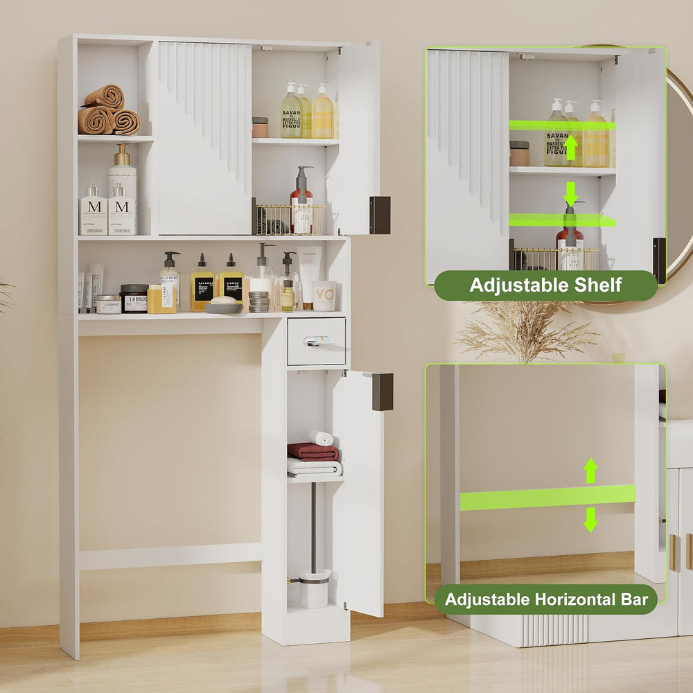 GOODONE White Over The Toilet Storage Cabinet - with 3 Doors and Toilet Paper...