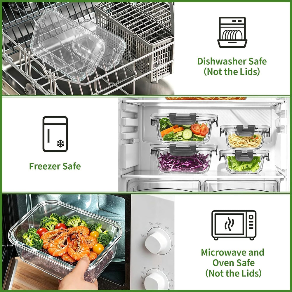 Glass Meal Prep Containers, 10 Pack Glass Food Storage Containers with Lids