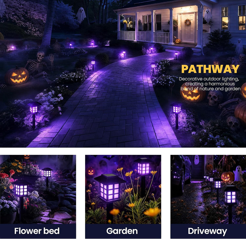 GIGALUMI Halloween Solar Lights Outdoor,12ps Purple Halloween Decorations.