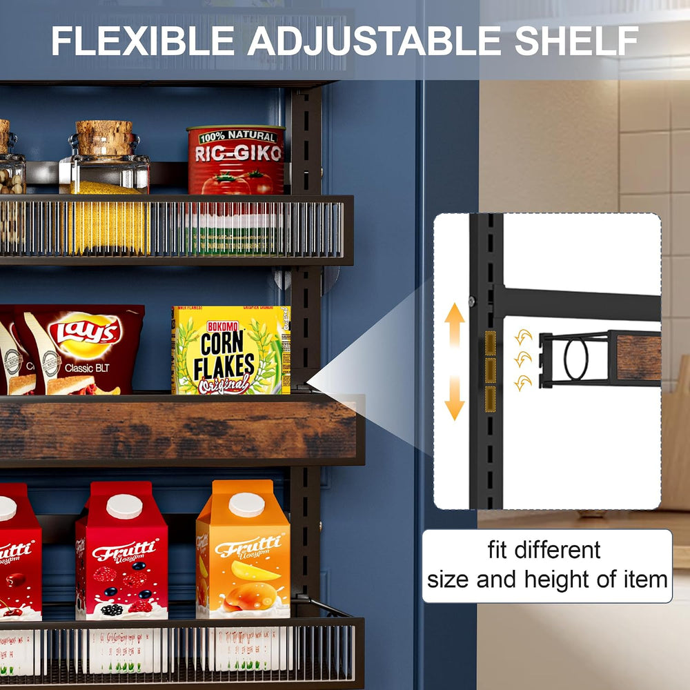 8 Tier Pantry Door Organizer Spice Rack, 2-IN-1 Wall Mount or Hanging Over Do...