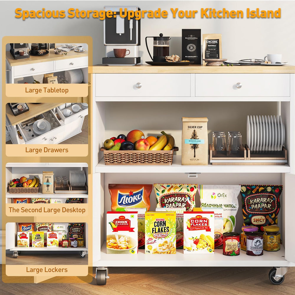 knoworld Rolling Kitchen Island with Storage Cabinet, 35.4'' Width Ki...