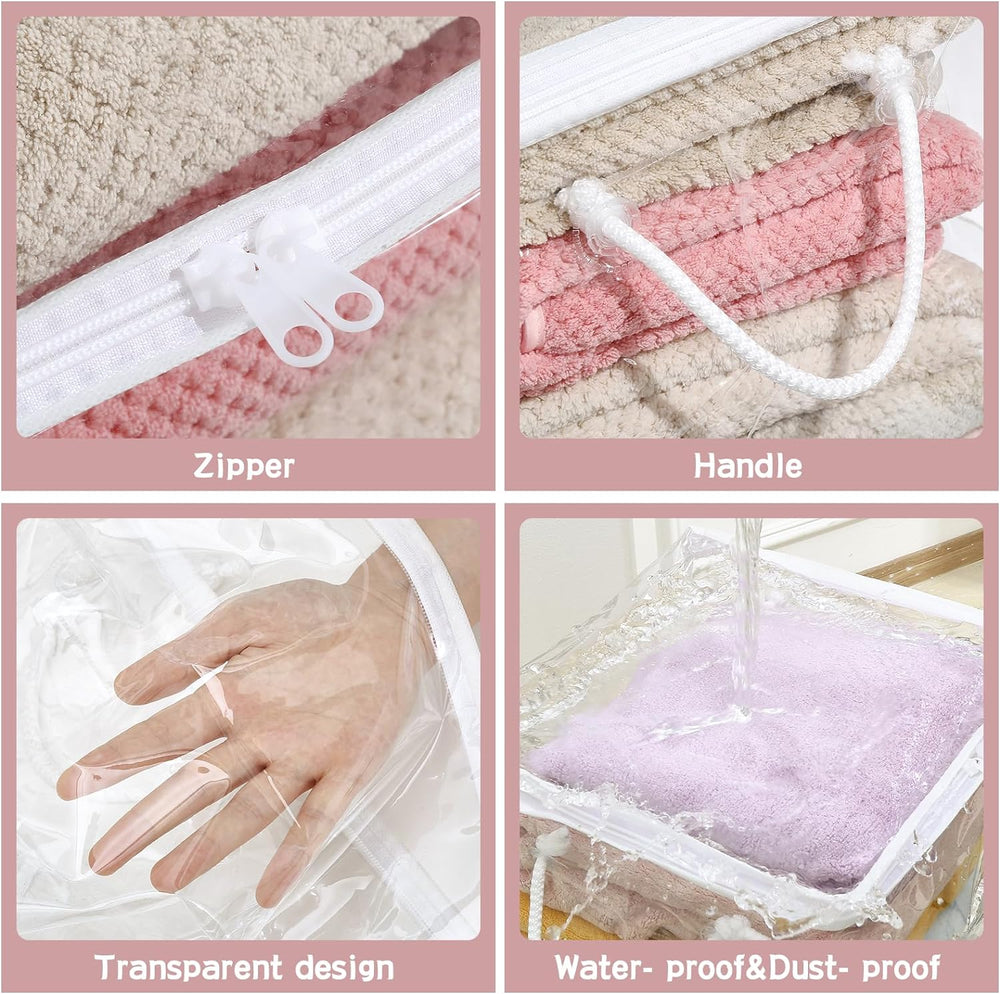 10-Pack Clear Zippered Storage Bags with Handles, Two-Way Zipper Foldable Clo...