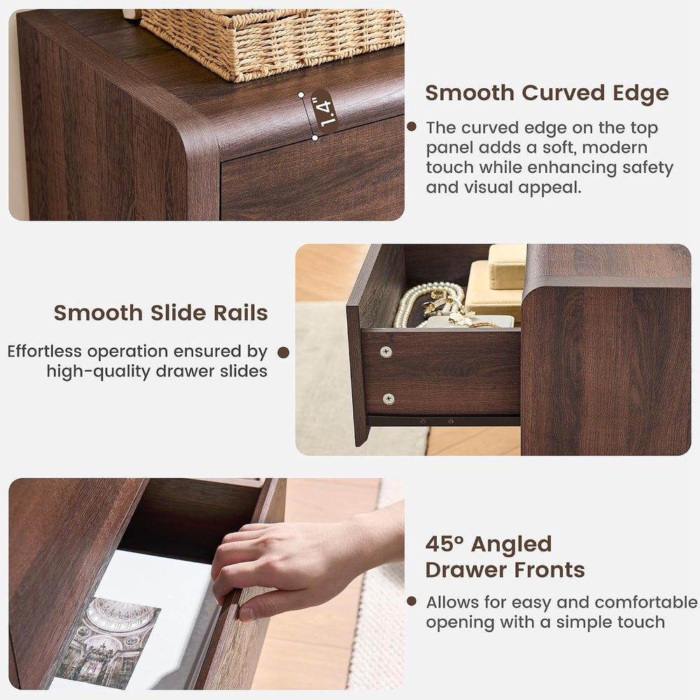 63” Wide Dresser for Bedroom, 9 Drawer Dresser, Walnut Dresser, Rounded Corne...