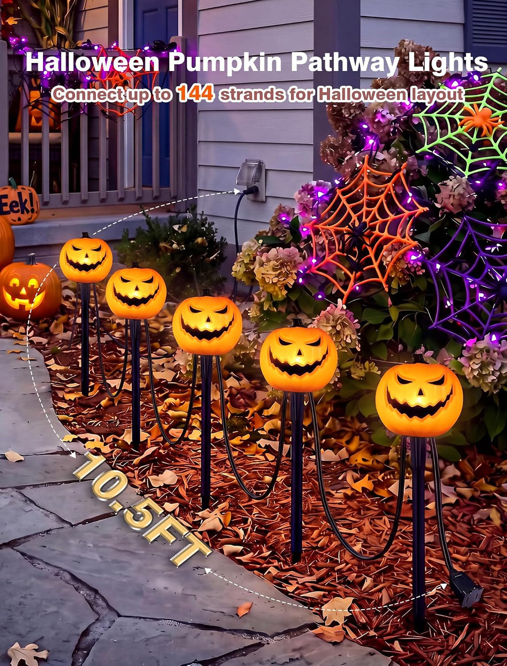 10.5FT Halloween Pumpkin Pathway Lights, 5PK LED Pumpkin Light Decor