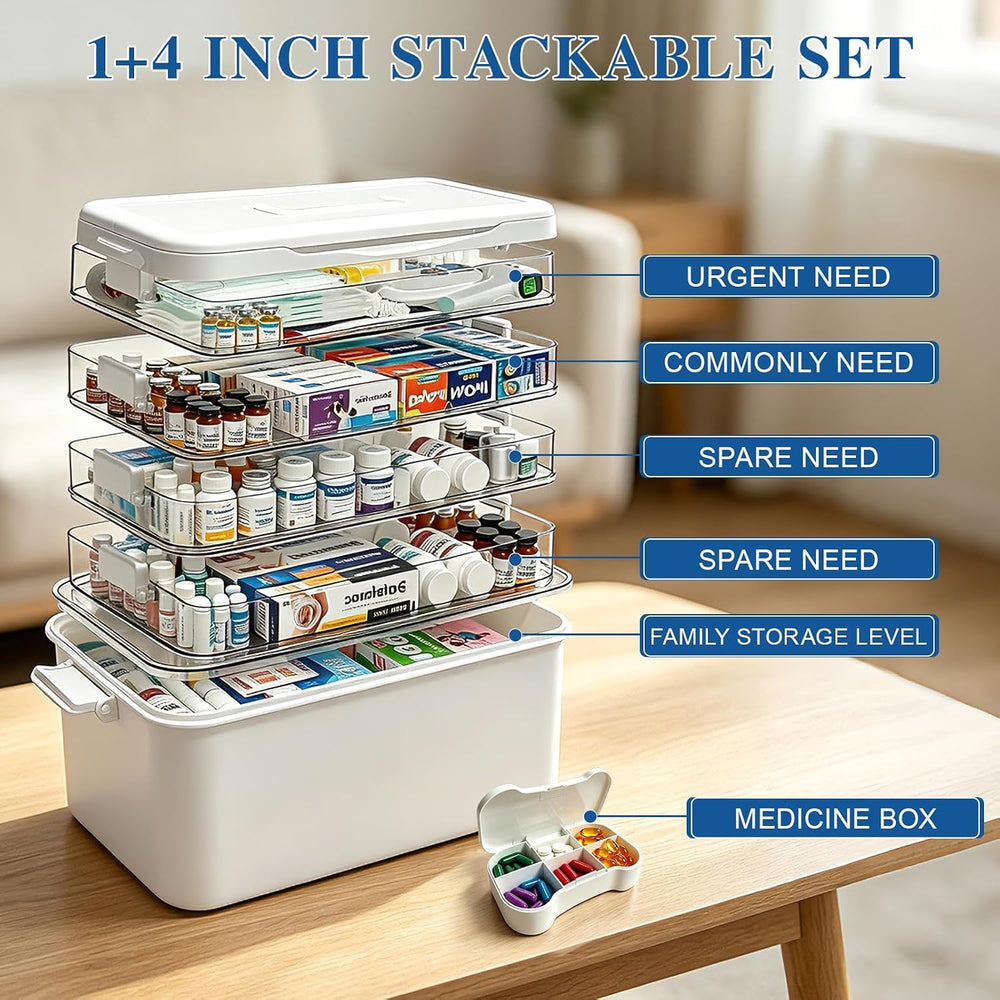 5-Tier Medicine Organizer Box, Medicine Cabinet with Plastic Handle