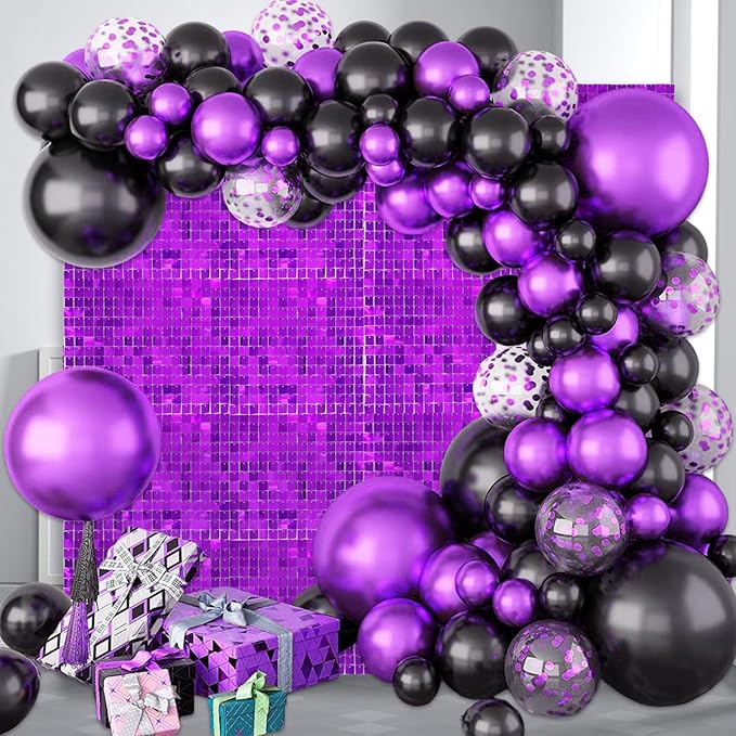 12PCS Purple Shimmer Wall Backdrop, Square Sequin Photo Backdrops Panel, Glit...