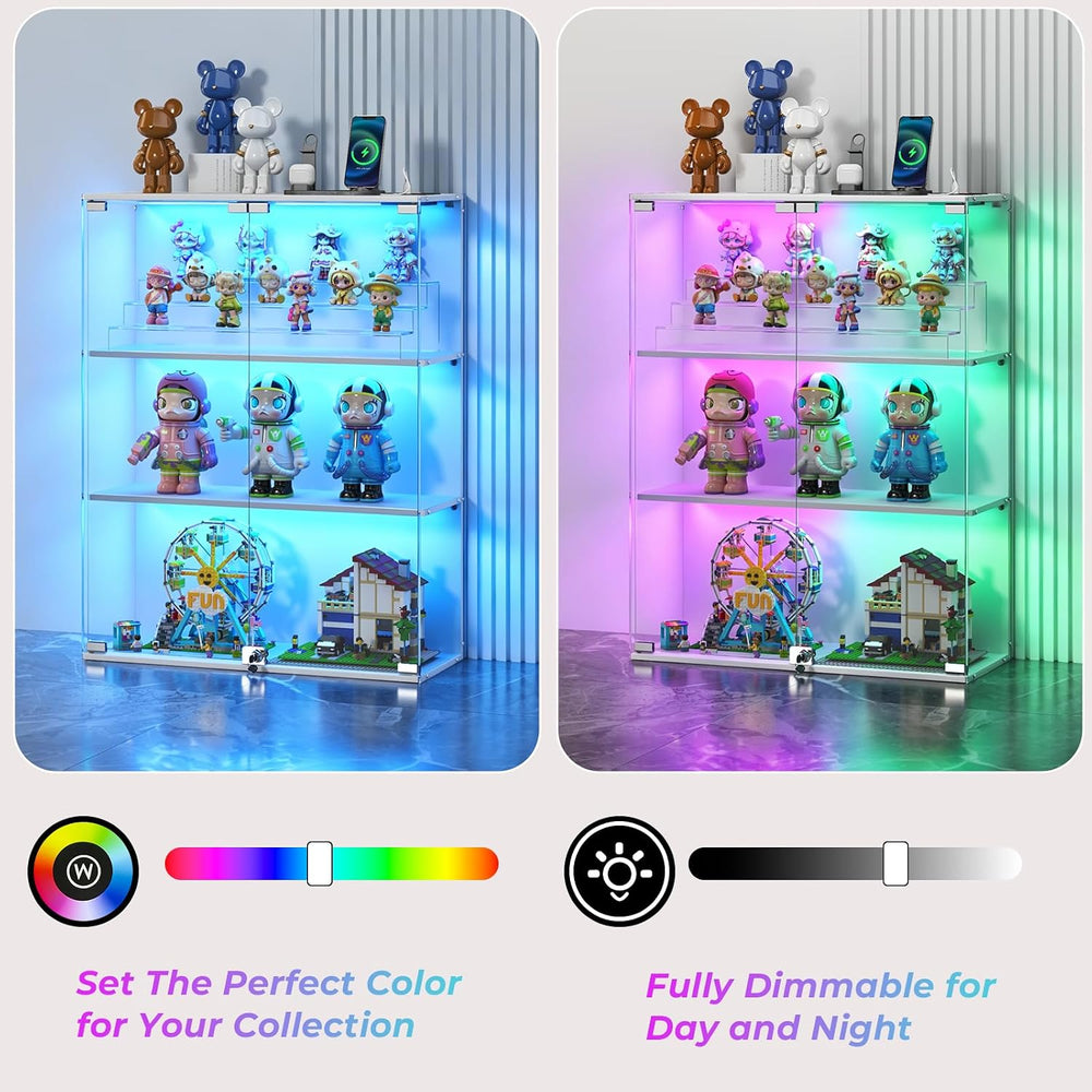 VersionTECH. Glass Display Cabinet with RGB LED Lights, Full-View Display, 3-...