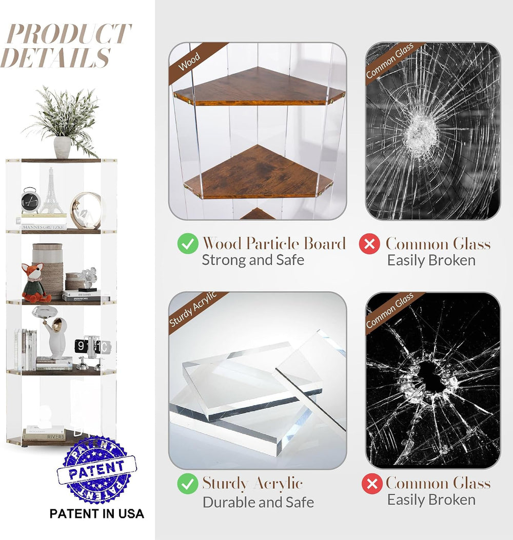 Acrylic Figure Shelf, Bookshelf Display Cabinet,5 Tier Plastic Corner Shelf
