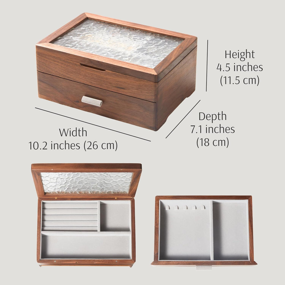 Wooden Jewelry Box, 2-Layer Organizer with Drawer, ek06-b-walnut