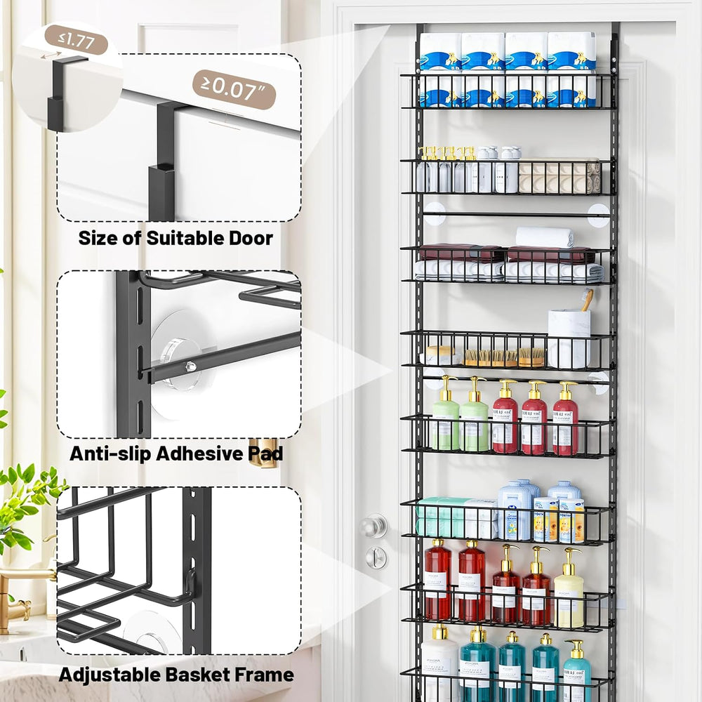 ElegantArray 9-Tier Pantry Door Organizer, Hanging Storage Basket, Black
