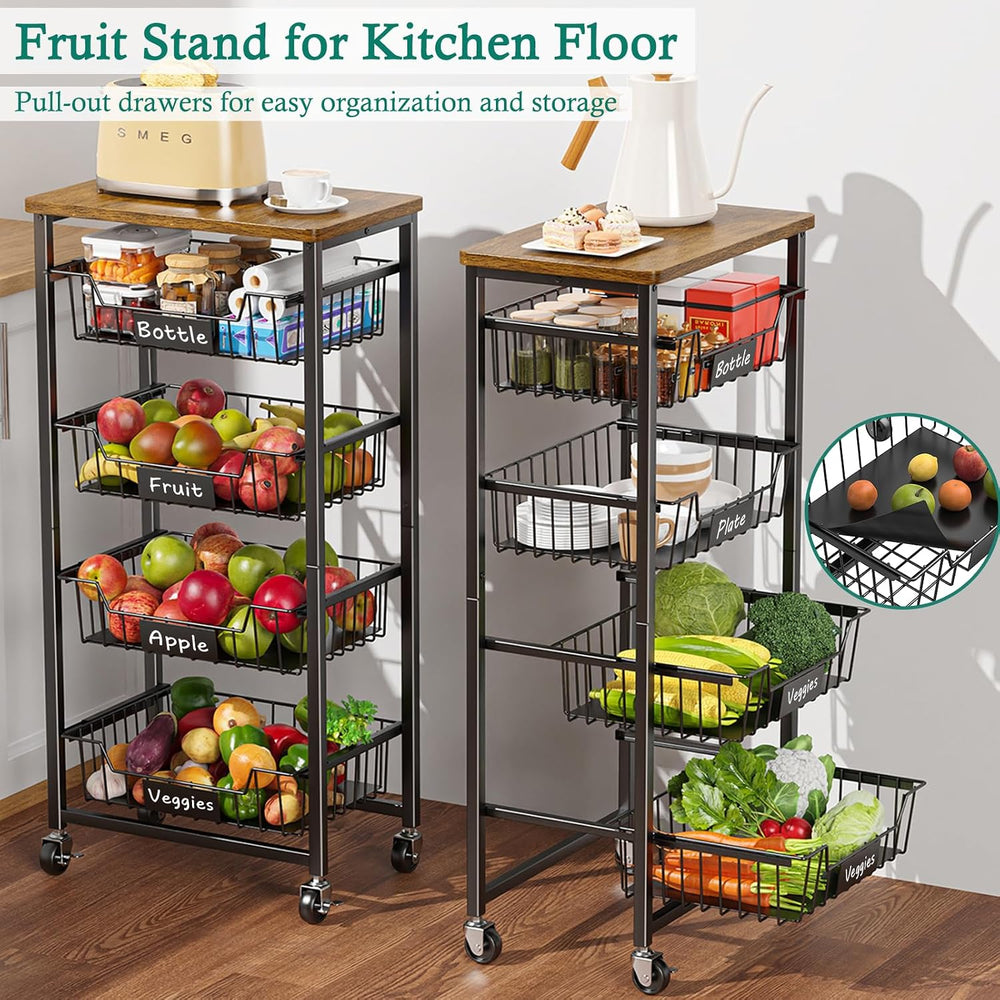 XYZLVSI Kitchen Storage Cart on Wheels, 5 Tier Fruit Vegetable Basket Rack