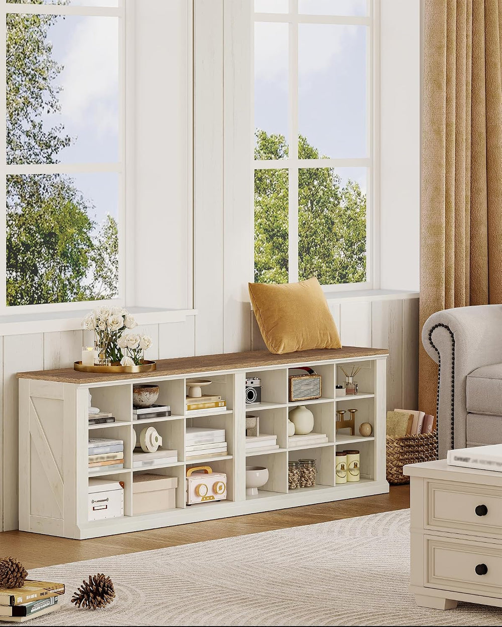 Hzuaneri Shoe Storage Bench, Wooden Entryway Shoe Benches with Cubby