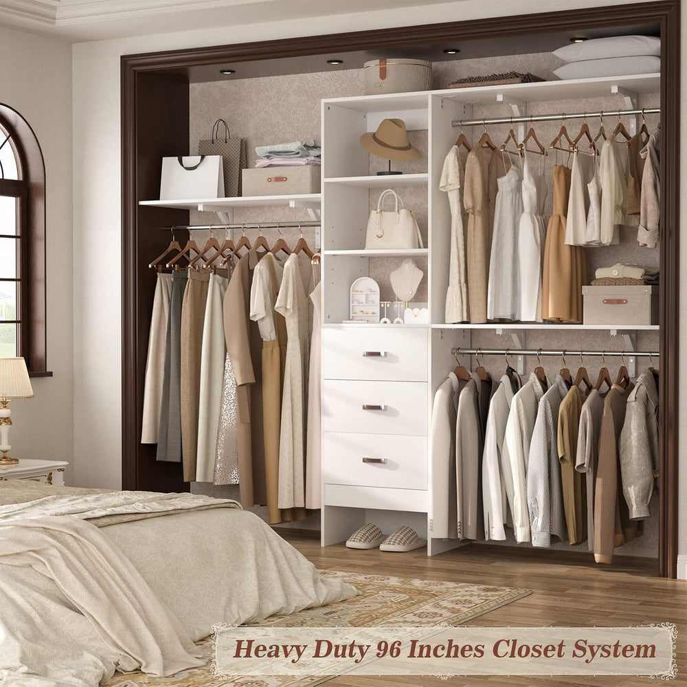 8FT Closet System, 96'' Closet Organizer System with 3 Hanging Rods, ...
