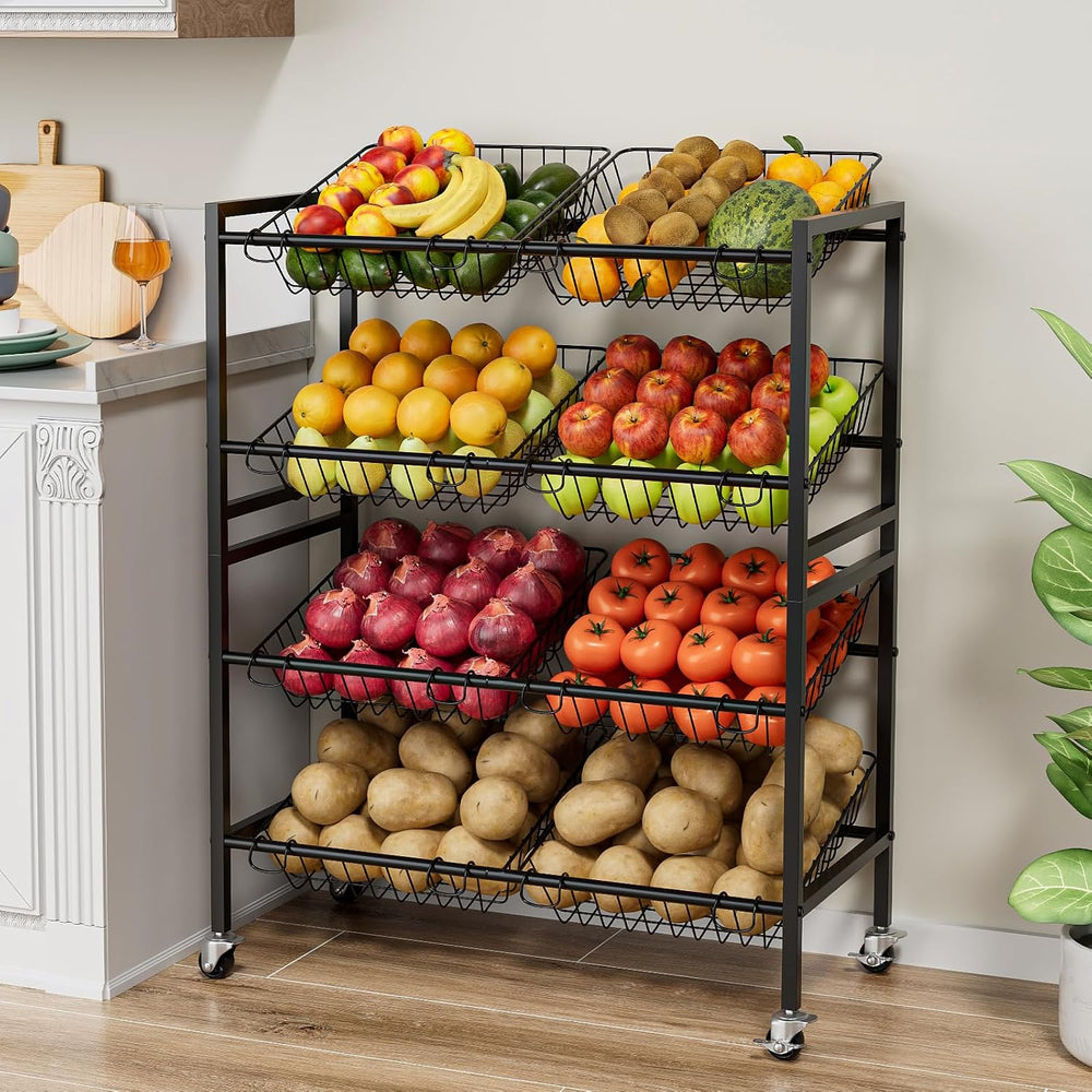 Evermagin 25.2" W Kitchen Storage Cart, 4-Tier Snack Cart with Wheels